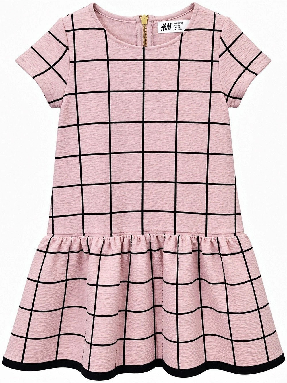 H&M Girls 4-6Y Light Pink Black Windowpane Check Drop Waist Dress